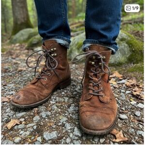 Born Harrison Mens Brown Leather Lace Up Cap Toe Boots Back Zip D70126 Size 6M